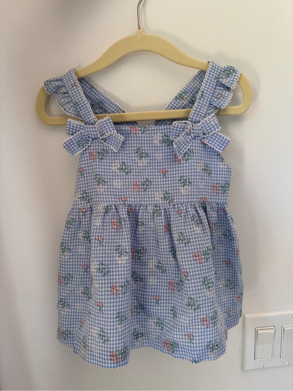 Tartine et Chocolat Blue Gingham Floral Bow Top